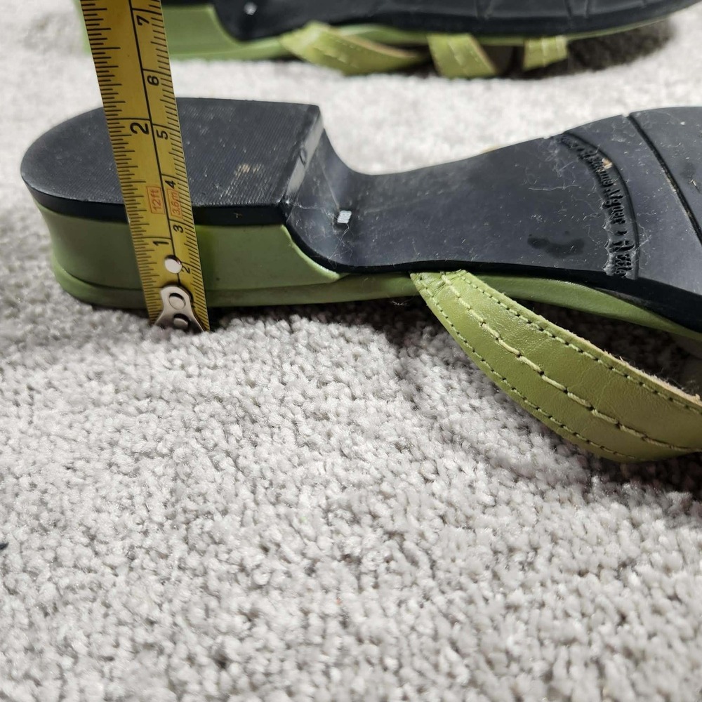 Etienne Aigner Helga Sandals Green Leather Floral Slide Low Block Heel Womens 7 - Picture 7 of 10